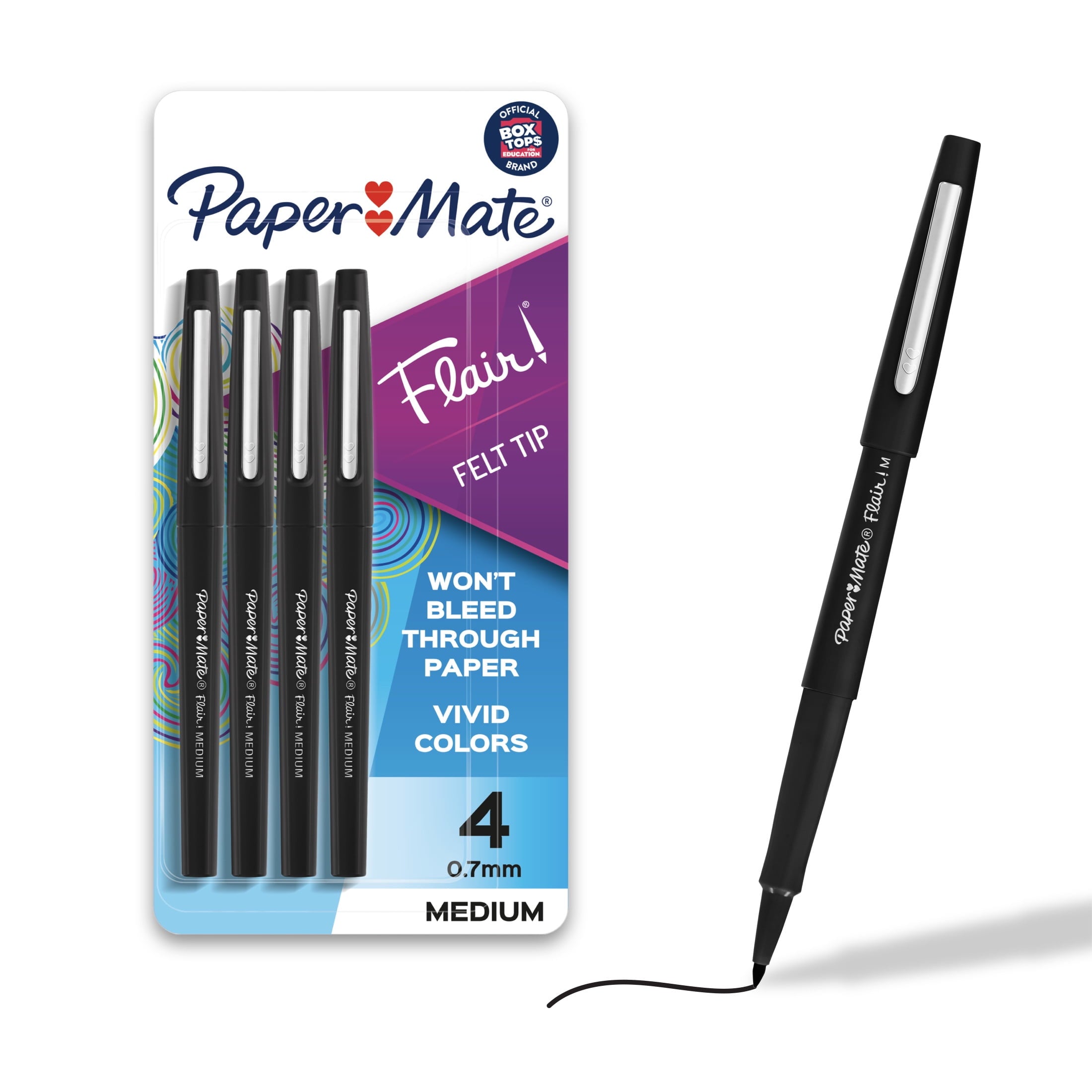 Paper Mate Flair Porous-Point Pens, Medium Point, 1.0 mm, Black Barrel, Black Ink, Pack Of 4