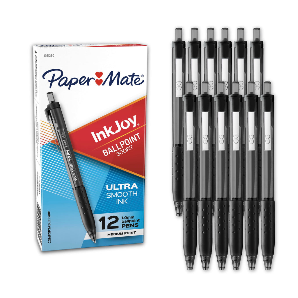 Paper Mate Inkjoy 300RT Retractable Ballpoint Pens, Medium Point, Black, 12 Count