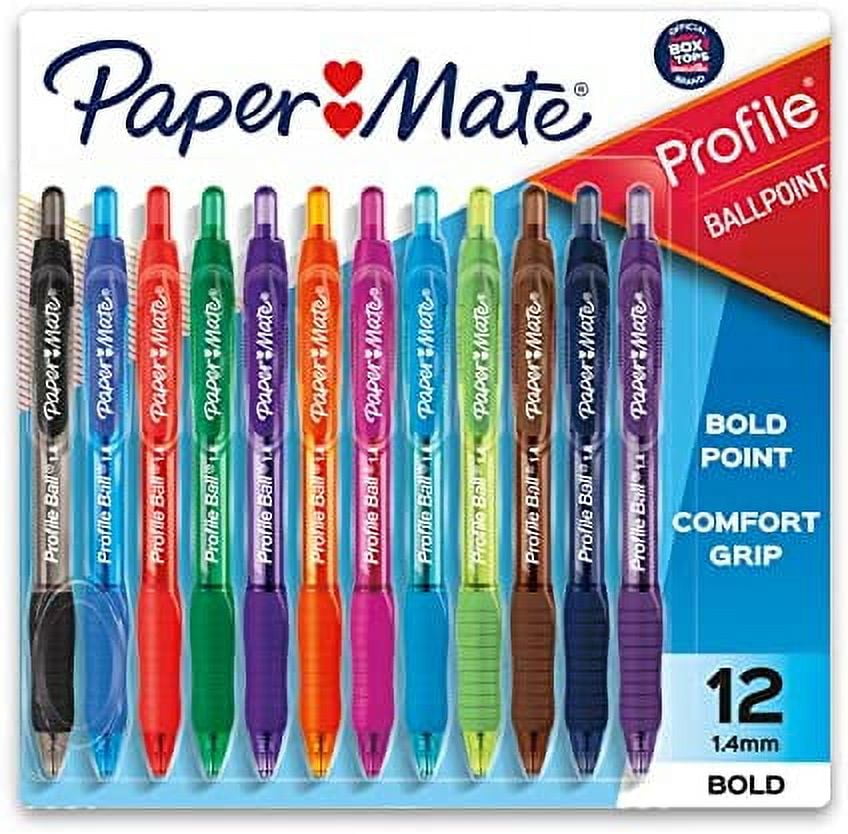 Paper Mate Profile Retractable Ballpoint Pens, Bold Point (1.4mm), Assorted, 12 Count