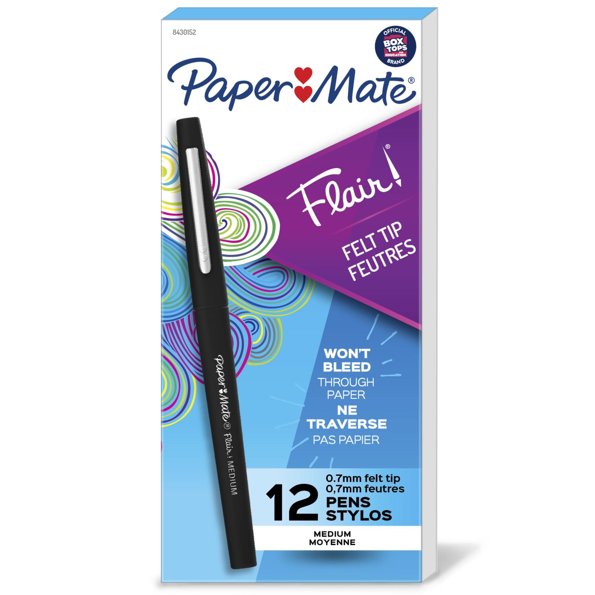 Paper Mate(R) Flair(R) Porous-Point Pens, 1.0 mm, Medium Point, Black Barrel, Black Ink, Pack Of 12, 84301