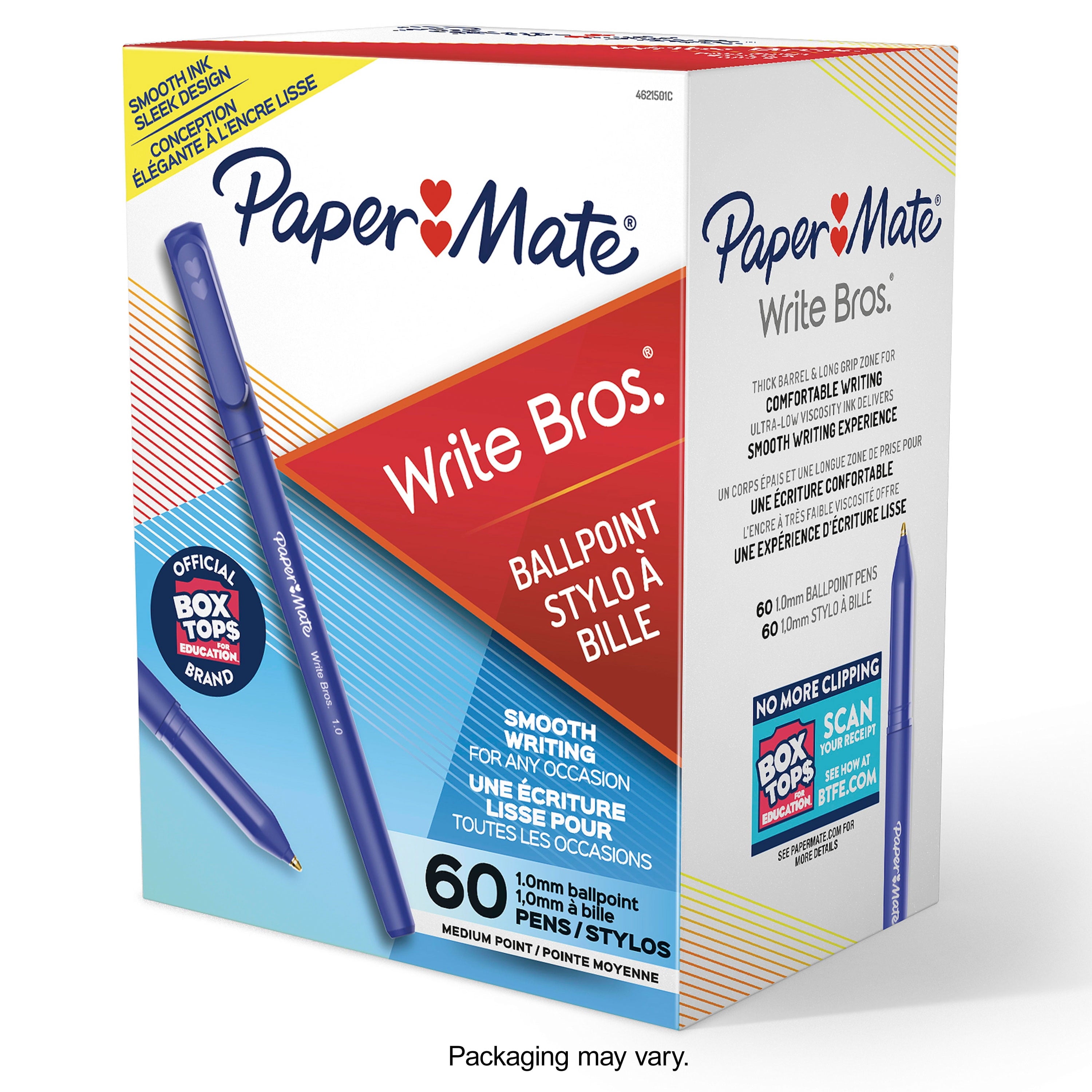 Paper Mate Write Bros. Ballpoint Pen Value Pack, Stick, Medium 1 mm, Blue Ink, Blue Barrel, 60/Pack