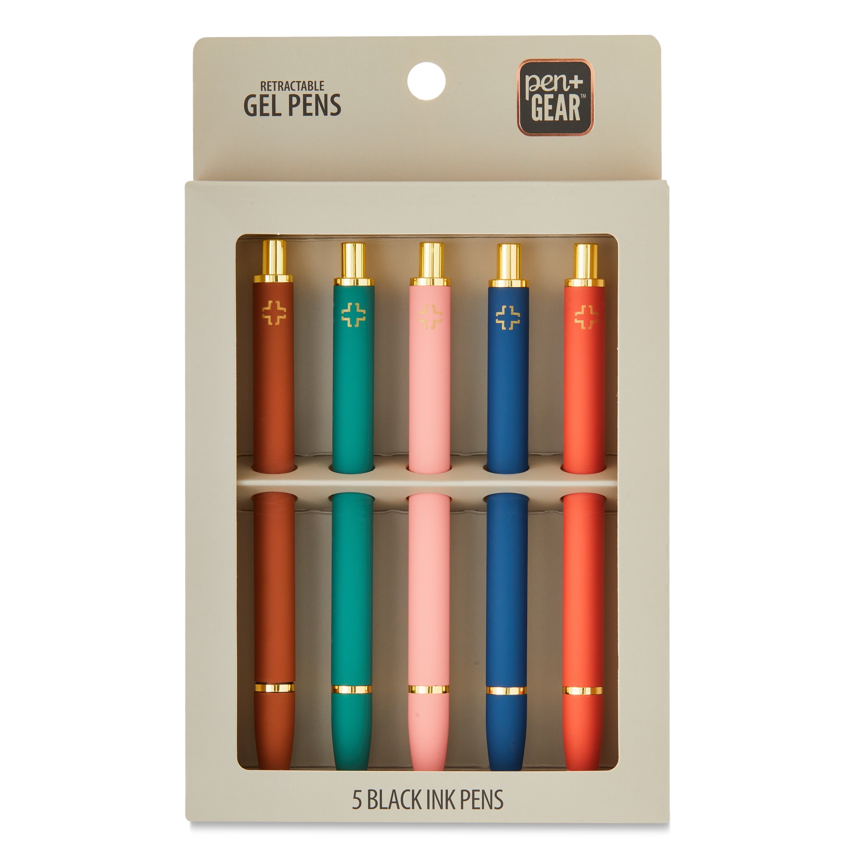 Pen+Gear Retractable Gel Pens, Medium Point, .07 mm, Black Ink, 5 Count