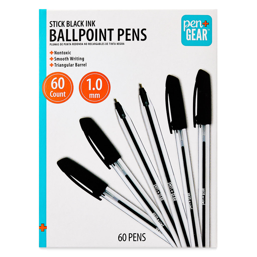 Pen+Gear Stick Ballpoint Pens, 1.0mm, Black Ink, 60 Count