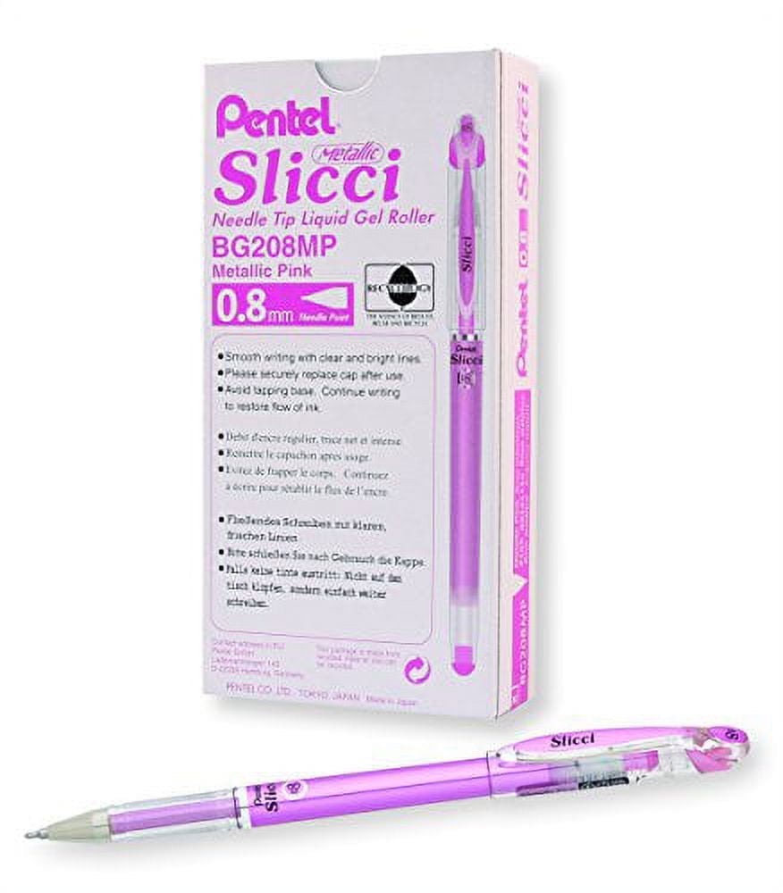 Pentel Arts Slicci Metallic 0.8 mm Needle Tip Gel Pen, Metallic Pink Ink, Box of 12 (BG208-MP)