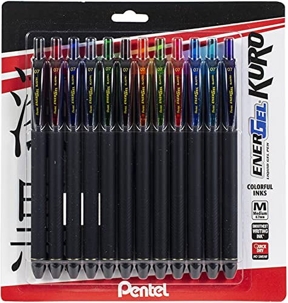 Pentel EnerGel Kuro jel Pen, (0.7mm) Medium line, Assorted  ,12 Pack (BL437R1BP12M)
