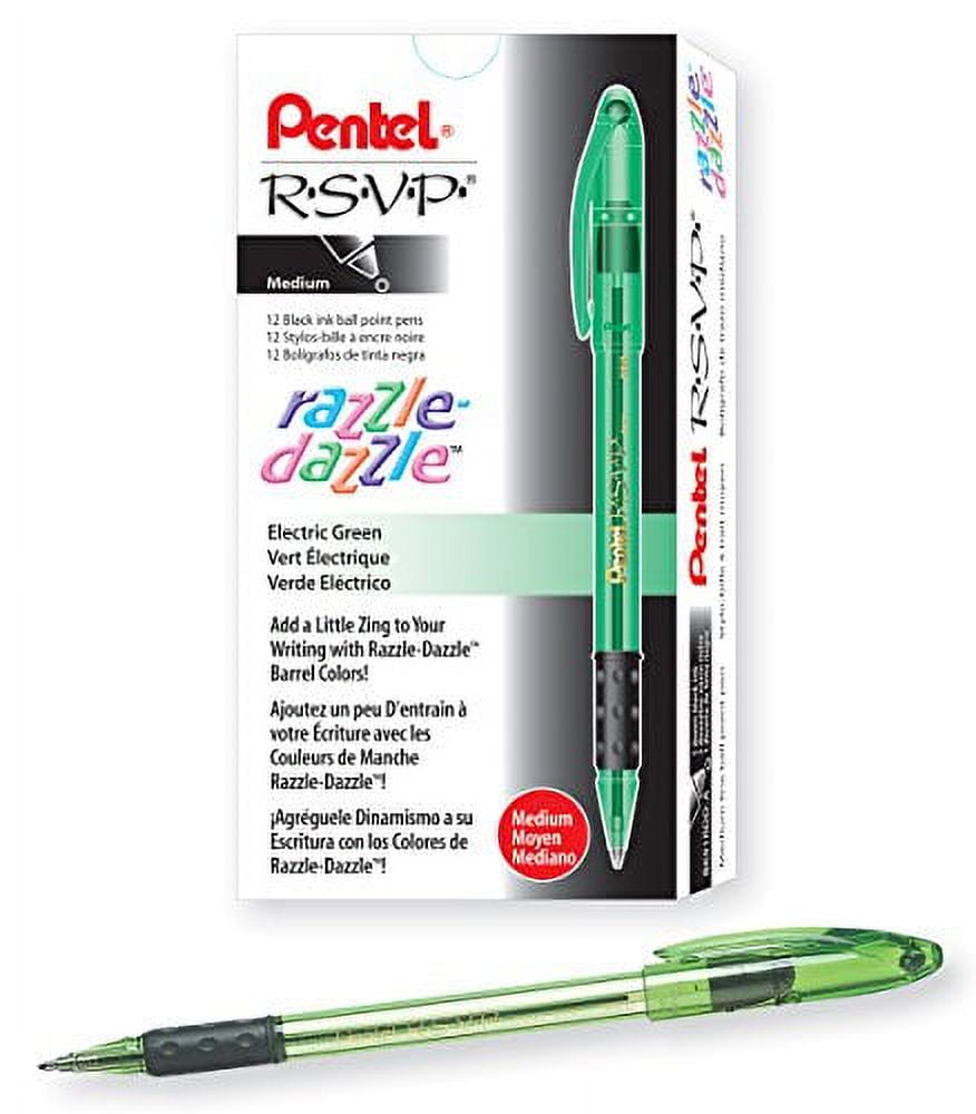 Pentel R.S.V.P. Razzle-Dazzle Ballpoint Pens, Medium Line, 1.0 mm, Black Ink, 12 Count