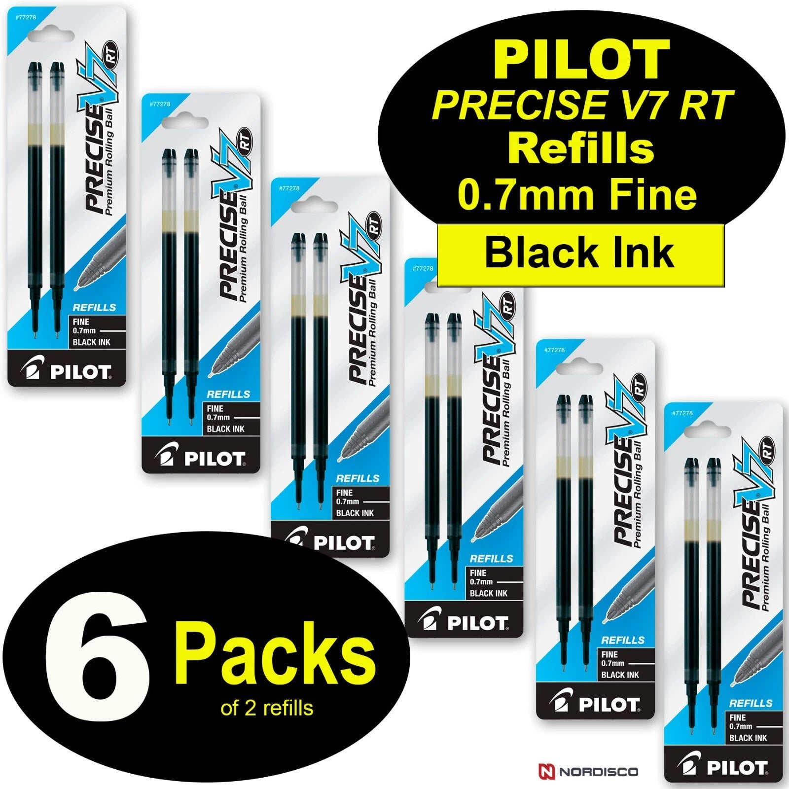 Pilot 77278 Precise V7 Rt Refill, 0.7Mm Fine Point, Black Ink, 6 Packs Of 2