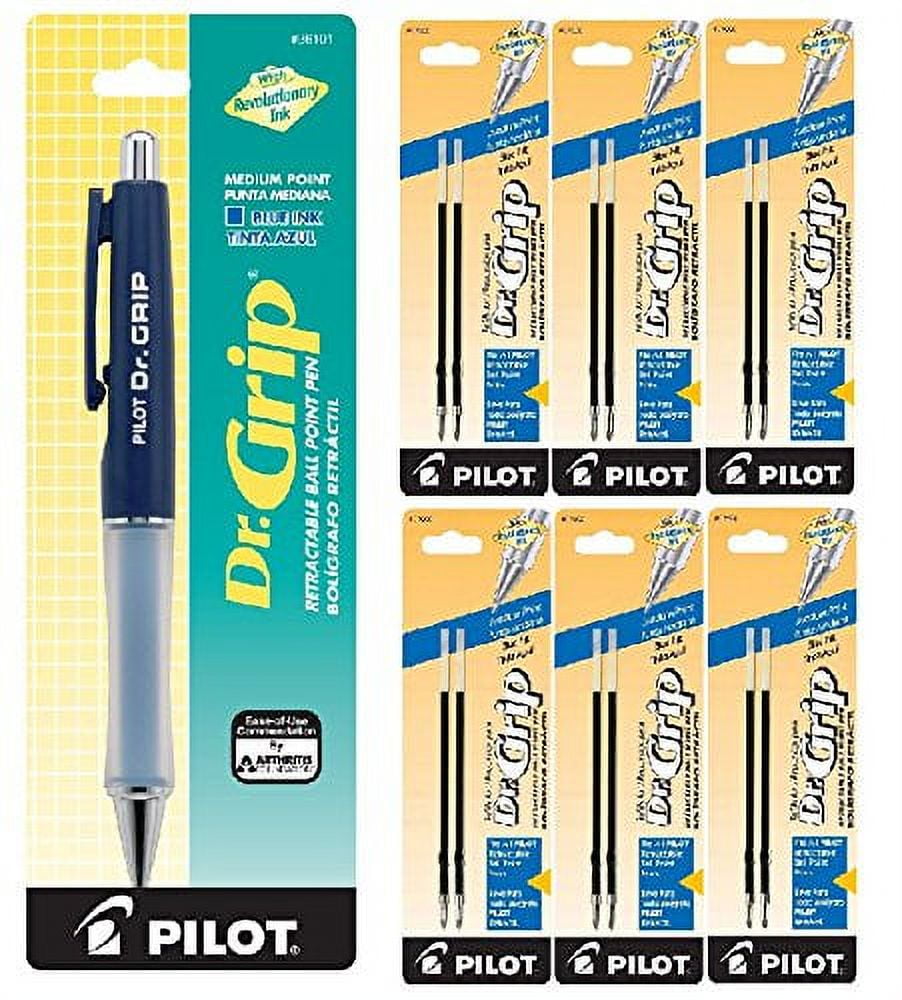Pilot Dr. Grip Retractable Ballpoint Pens Single with 12 Blue refills, Medium, Blue Ink, 13 Count