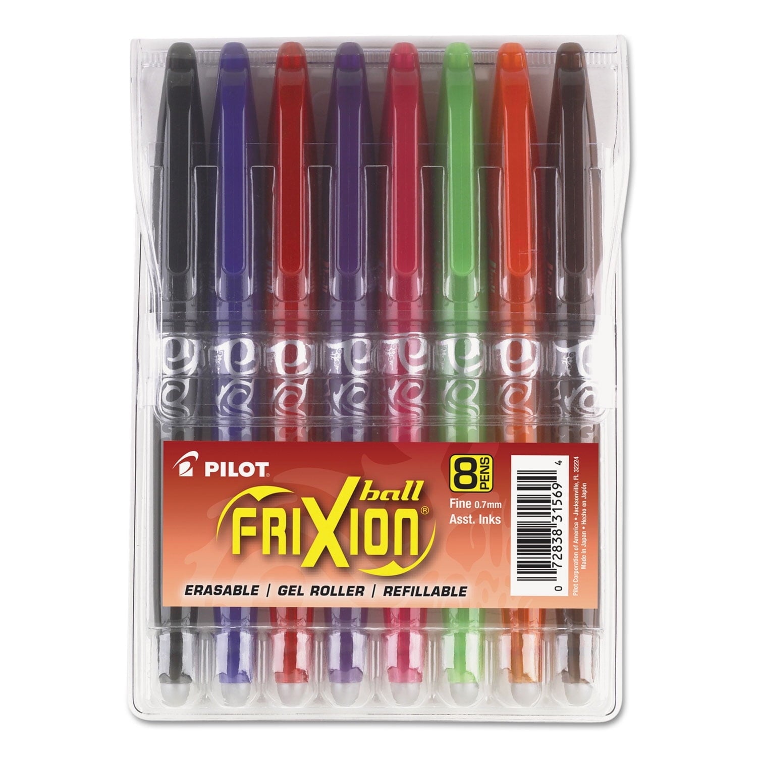 Pilot FriXion Erasable Gel Ink Stick Pens, Fine Point, Assorted Colors, 8 Count