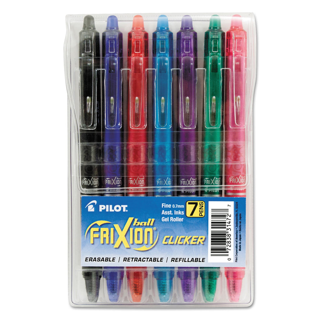 Pilot FriXion Clicker Erasable Gel Ink Pens, Fine Point (0.7mm), Assorted Ink, 7 Count
