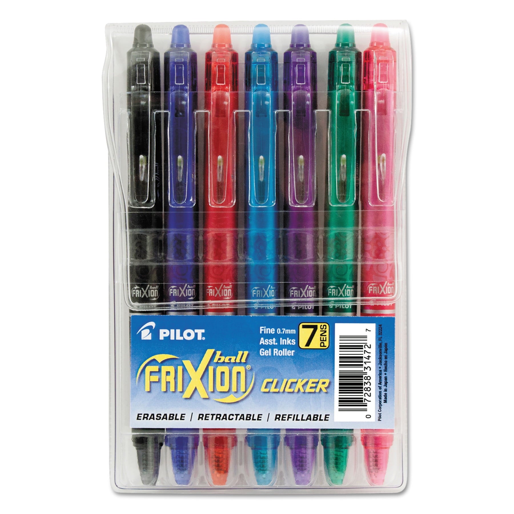 Pilot FriXion Clicker Erasable Gel Ink Pens, Fine Point (0.7mm), Assorted Ink, 7 Count