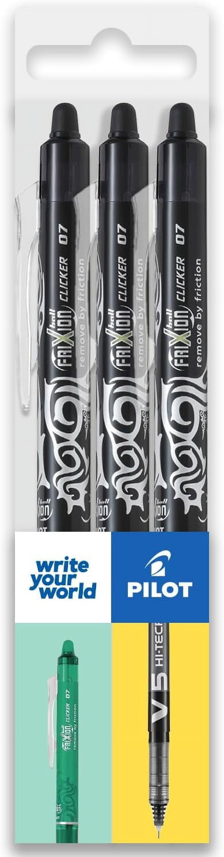 Pilot FriXion Clicker Fine Erasable Rollerball Pen - Retractable 0.7mm Nib - Wallet Pack of 3 - Black Ink