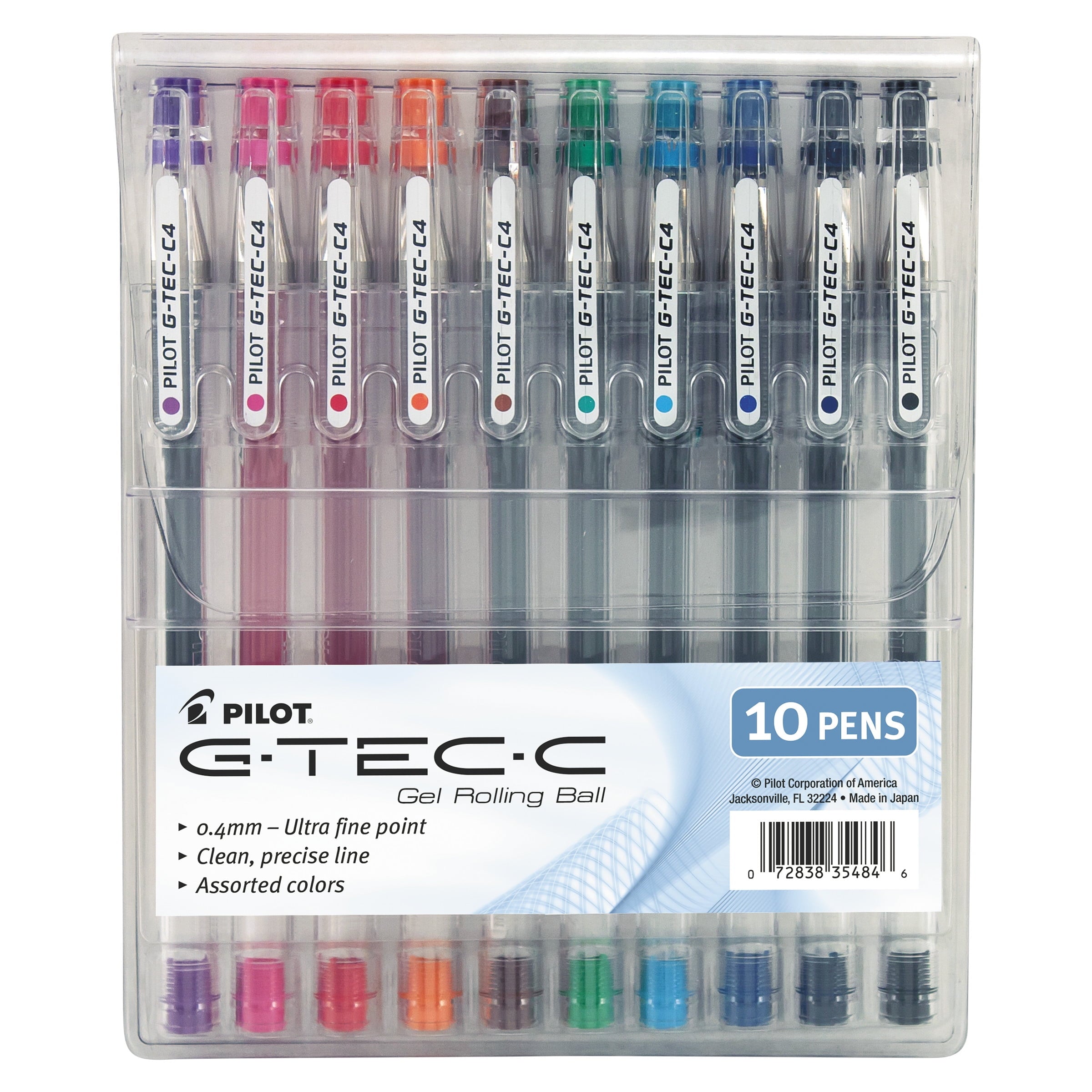 Pilot G-TEC-C Ultra Gel Ink Stick Pen, Assorted Ink, .4mm, 10 Count
