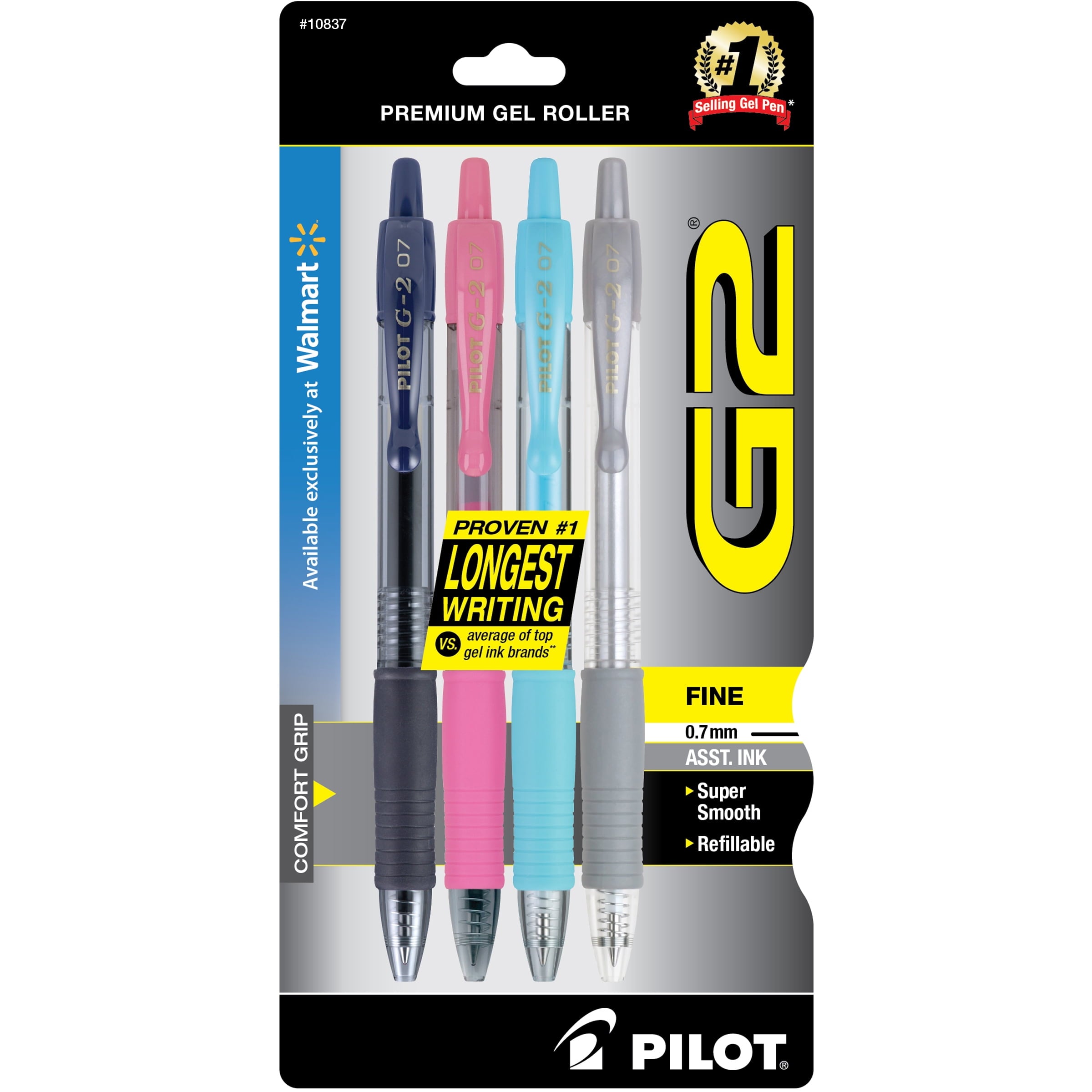 Pilot G2 Premium Retractable Gel Ink Pens, Fine Point, Black Ink, 4 Count