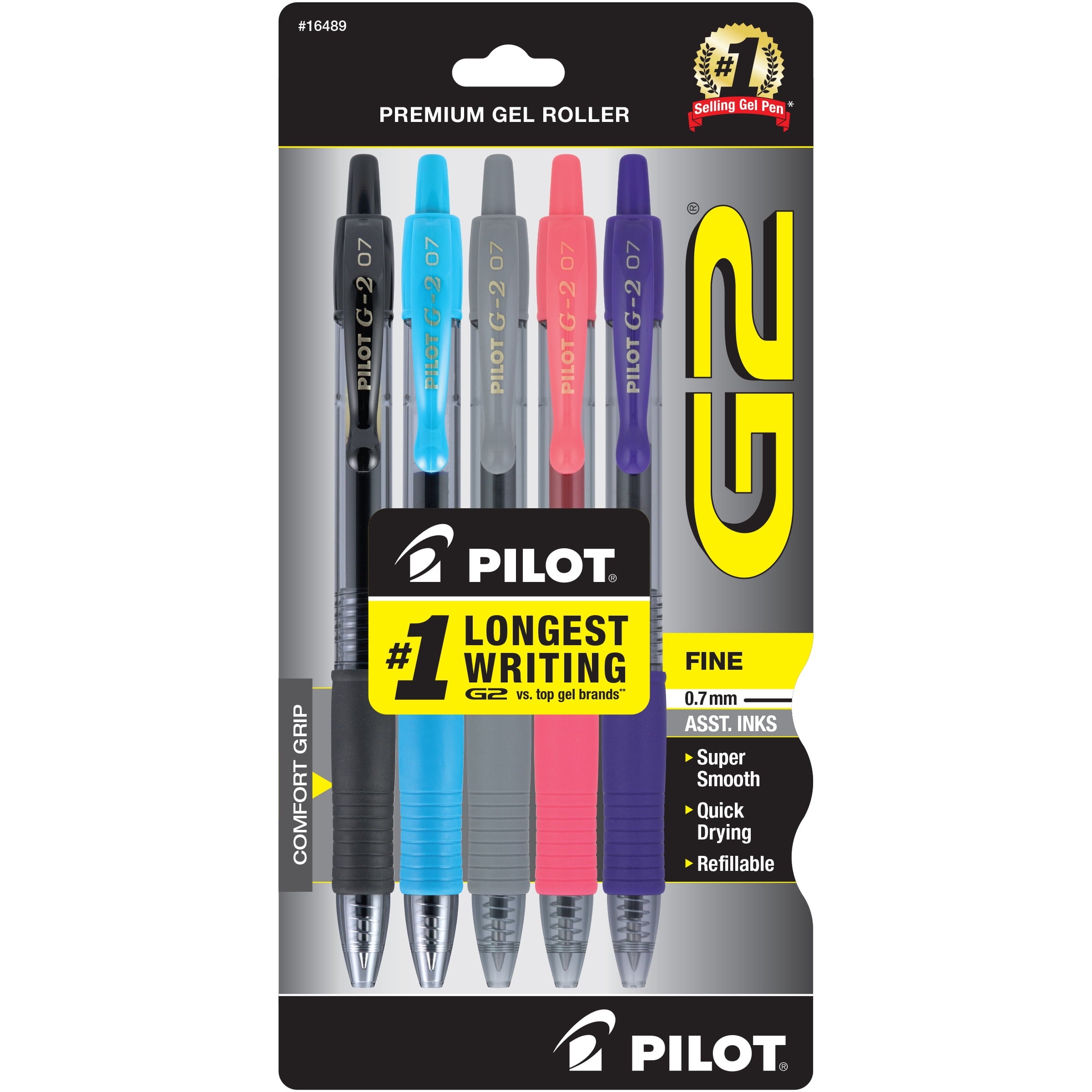 Pilot G2 Premium Retractable Gel Ink Pens, Fine Point, Assorted Ink, 5 Count
