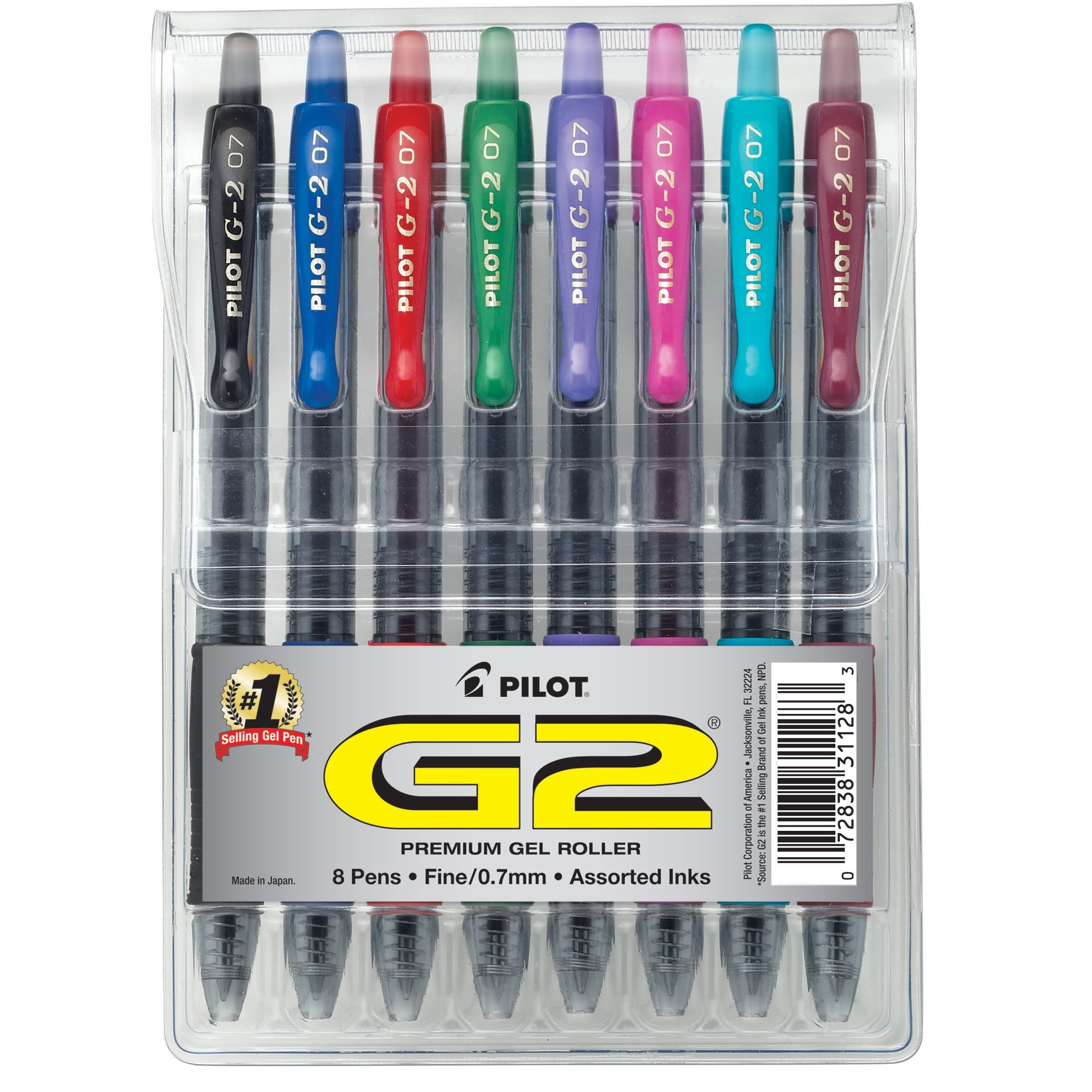 Pilot G2 Premium Retractable Gel Pens, Fine Point, 0.7 mm, Assorted Ink, 8 Count