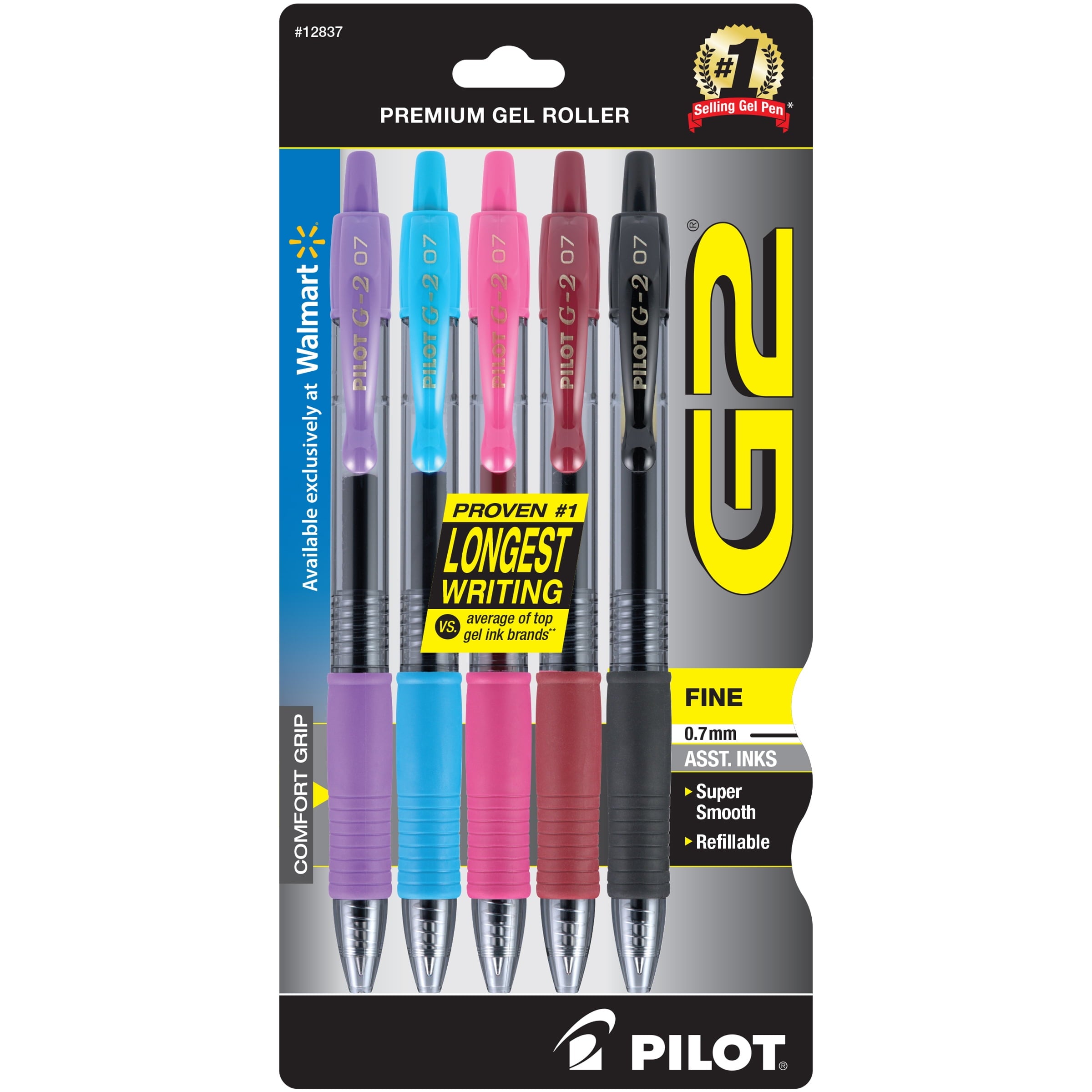 Pilot G2 Premium Retractable Gel Ink Pens, Fine Point, Assorted Ink, 5 Count