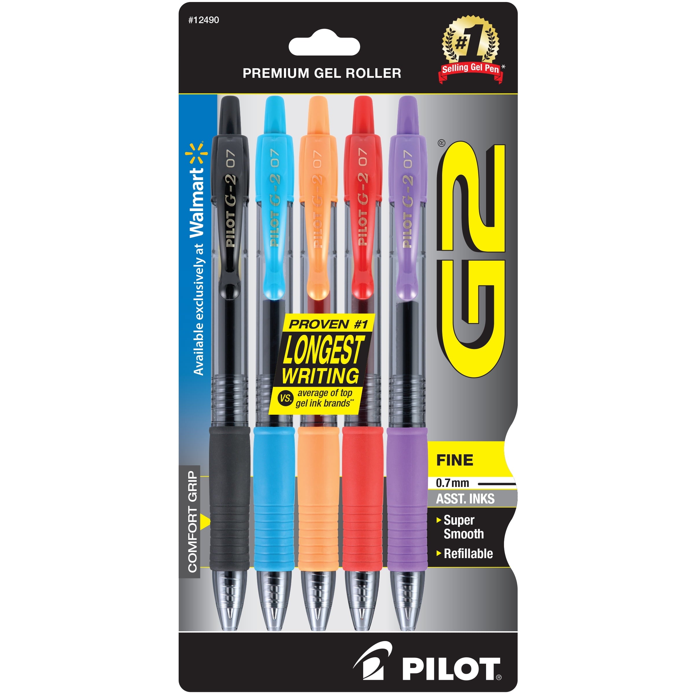 Pilot G2 Premium Retractable Gel Ink Pens, Fine Point, Assorted Ink, 5 Count