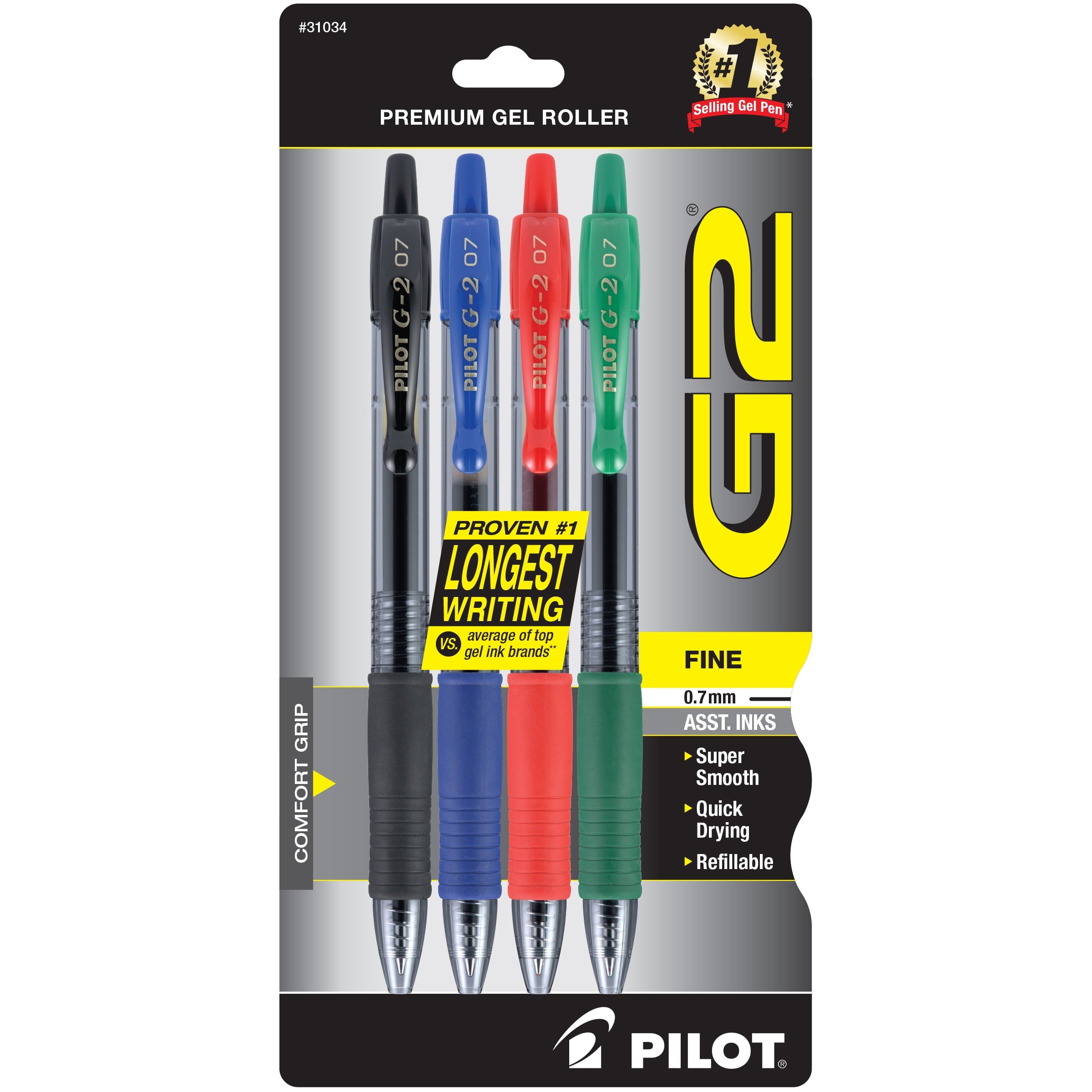 Pilot G2 Premium Retractable Gel Ink Pens, Fine Point, Black Ink, 4 Count