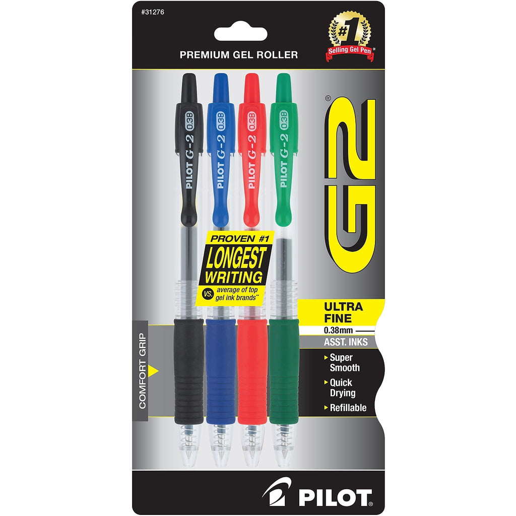 Pilot G2 Retractable Gel Pens Ultra Fine Point Assorted Ink 912181