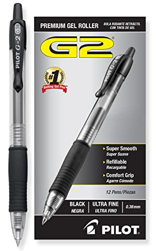 PILOT G2 Premium Refillable & Retractable Rolling Ball Gel Pens, Ultra Fine Point, Black Ink, 12-Pack (31277)