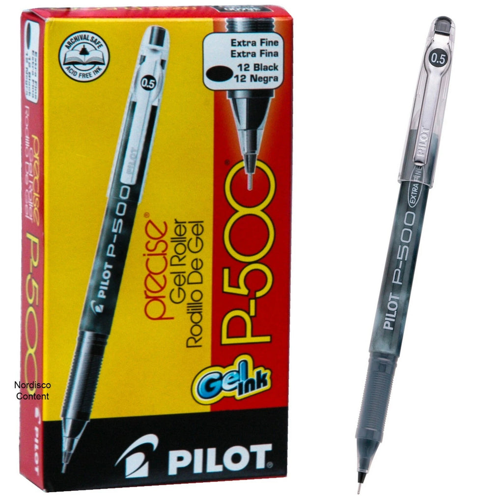 Pilot P500 Extra Fine 38600, Black Ink, 0.5Mm Precise Gel Roller Pen, 12 Pens