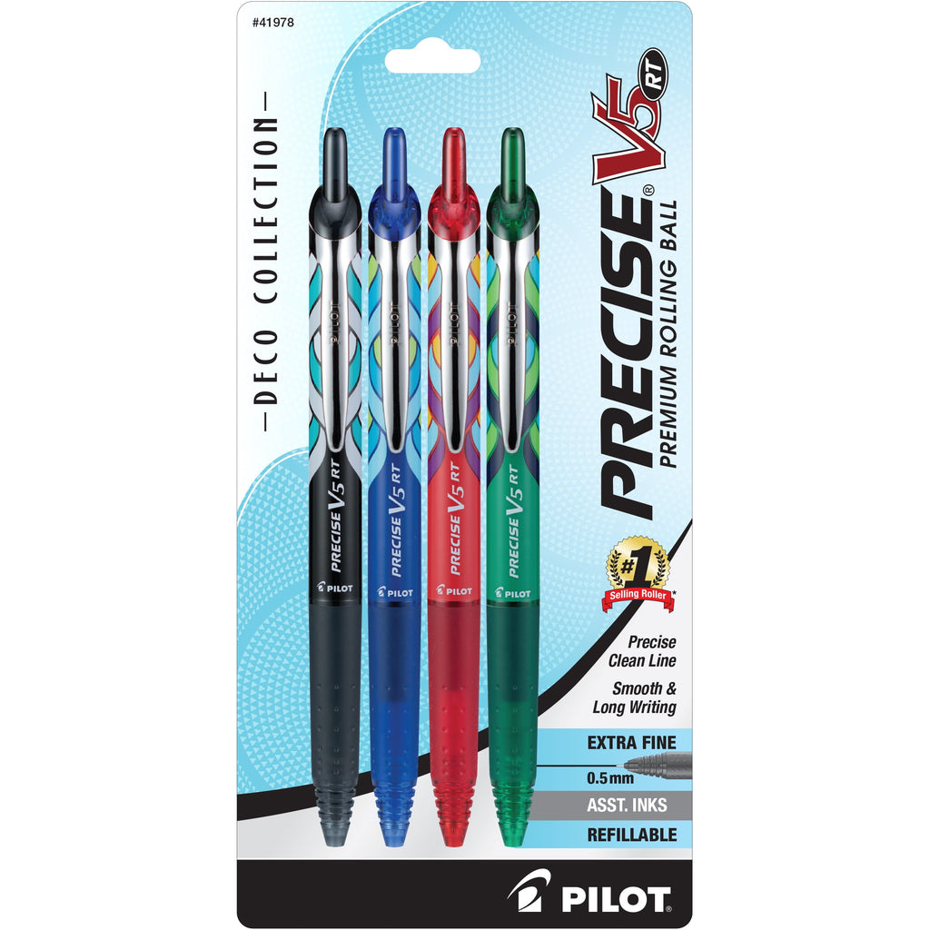 Pilot Precise V5 Retractable Rolling Ball Pens, Extra Fine Point , 0.5 mm, Assorted Ink, 4 Pack
