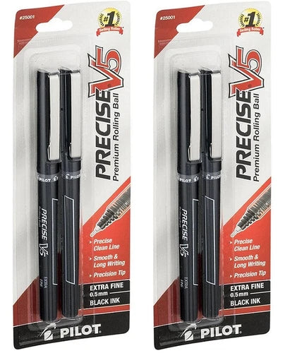 Pilot Precise V5 Rolling Ball Extra Fine Point Pens, Black Ink 2 Ct (Pack Of 2)