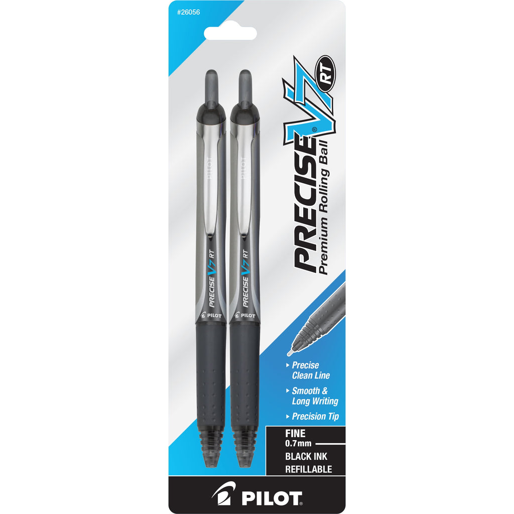 Pilot Precise V7 Retractable Rolling Ball Pens, Fine Point, 0.7mm, Black Ink, 2 Pack