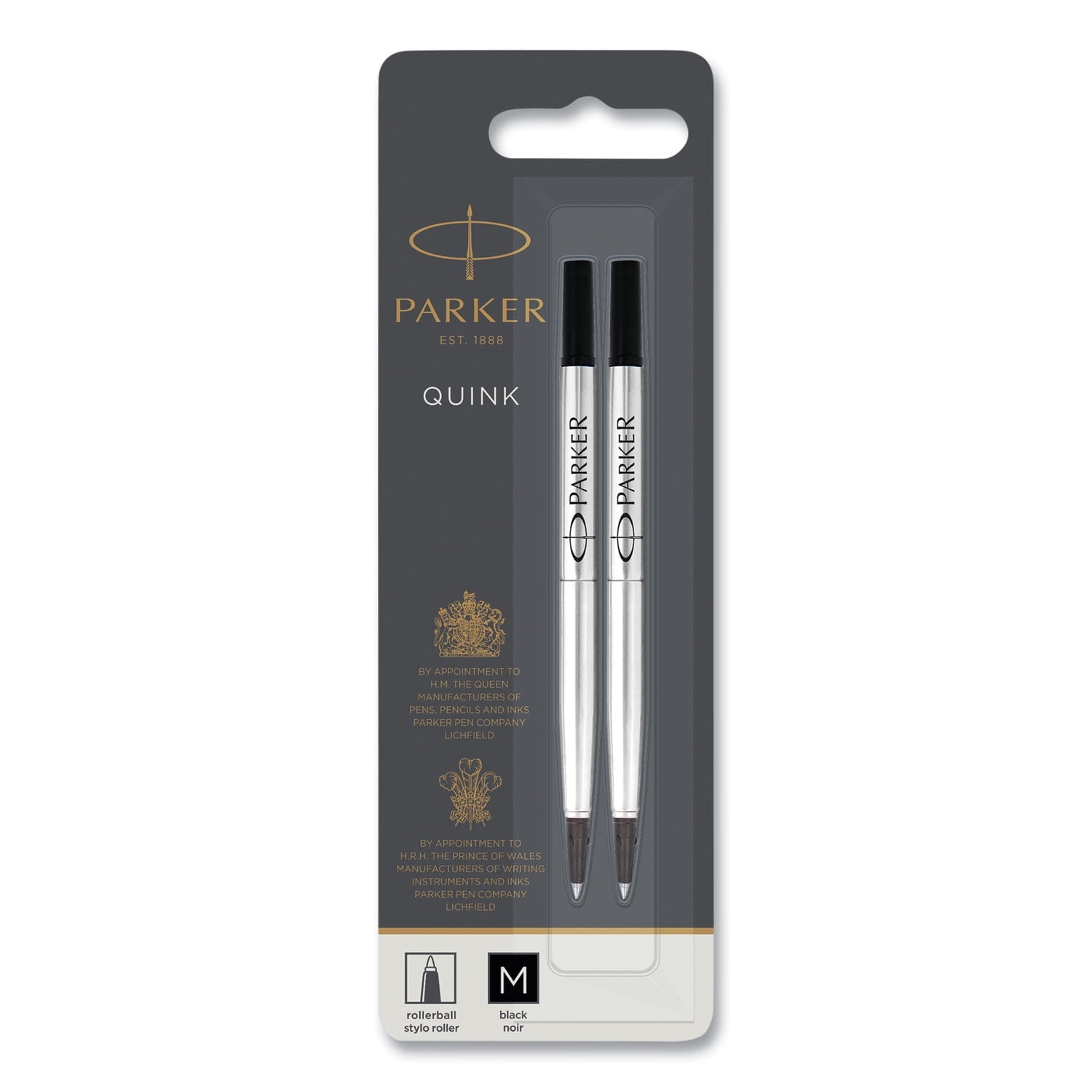Quink Refill for Parker Rollerball Pen, Medium Tip, Black Ink, 2/Pack | Bundle of 5 Packs