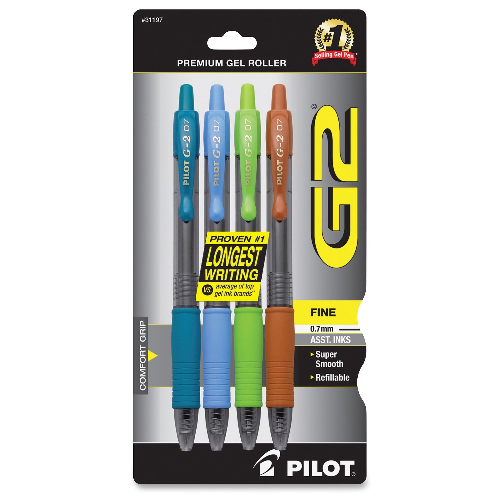 Pilot G2 Premium Retractable Gel Ink Pens, Fine Point, Black Ink, 4 Count