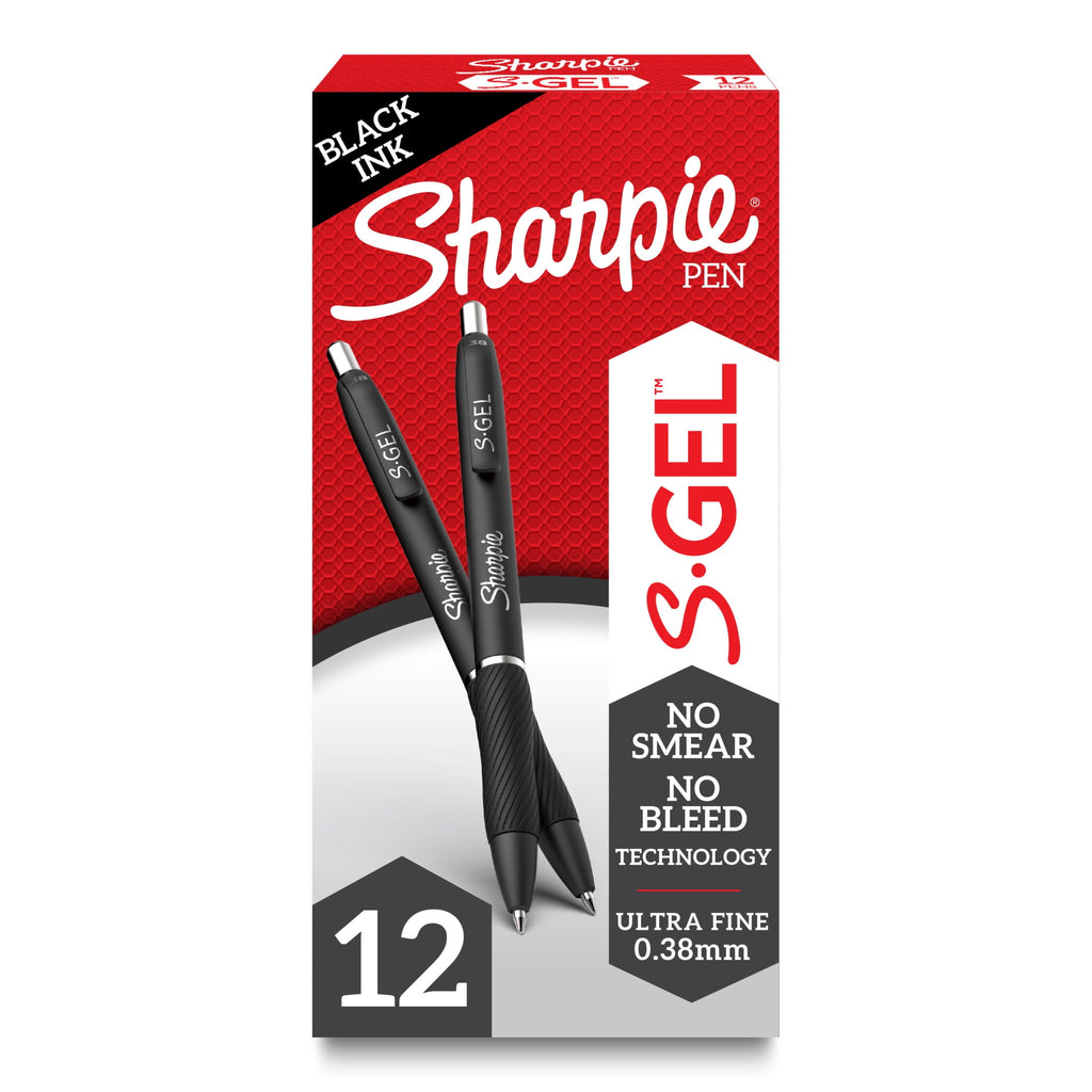 S-Gel Retractable Gel Pen Extra-Fine 0.38 mm, Black Ink, Black Barrel, Dozen
