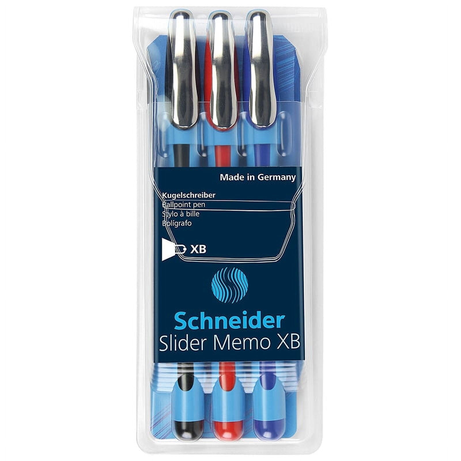 Schneider Slider Memo XB Ballpoint Pens, Extra Bold Point, 1.4 mm, Assorted Barrels, Assorted Ink Colors, Pack Of 3