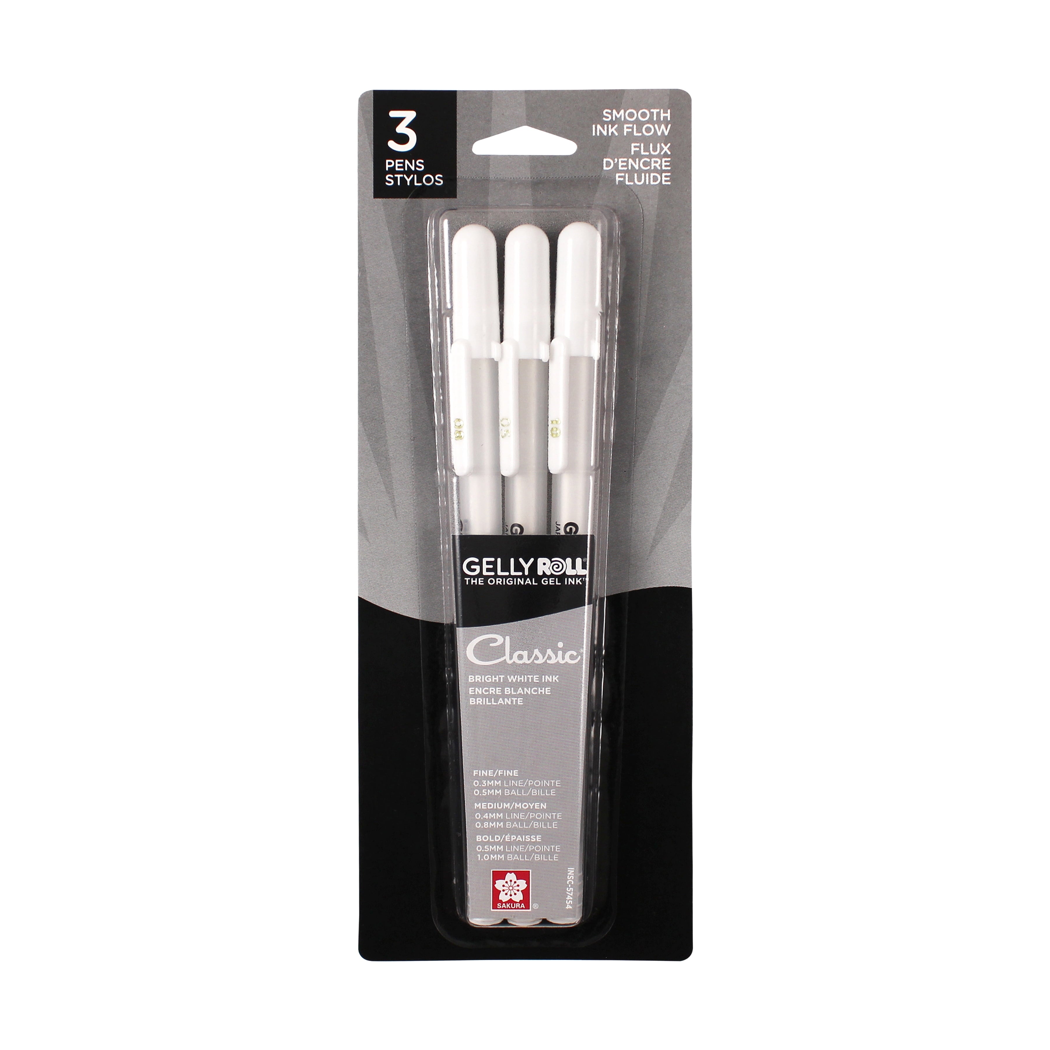 Sakura Gelly Roll White Gel Pens – 3 Count, Fine, Medium & Bold Tips, Opaque Ink