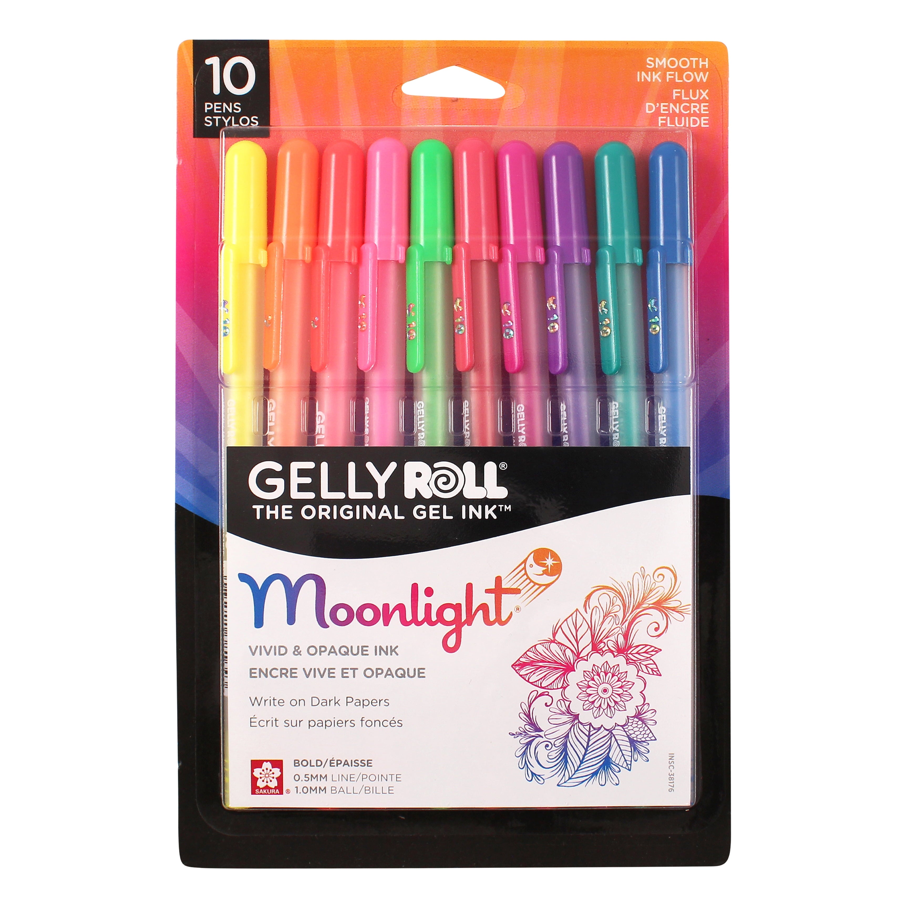 Sakura Gelly Roll Moonlight Pen Set, Bold-Point 1mm, Assorted Bold & Bright Colors, 10-Piece (38176)