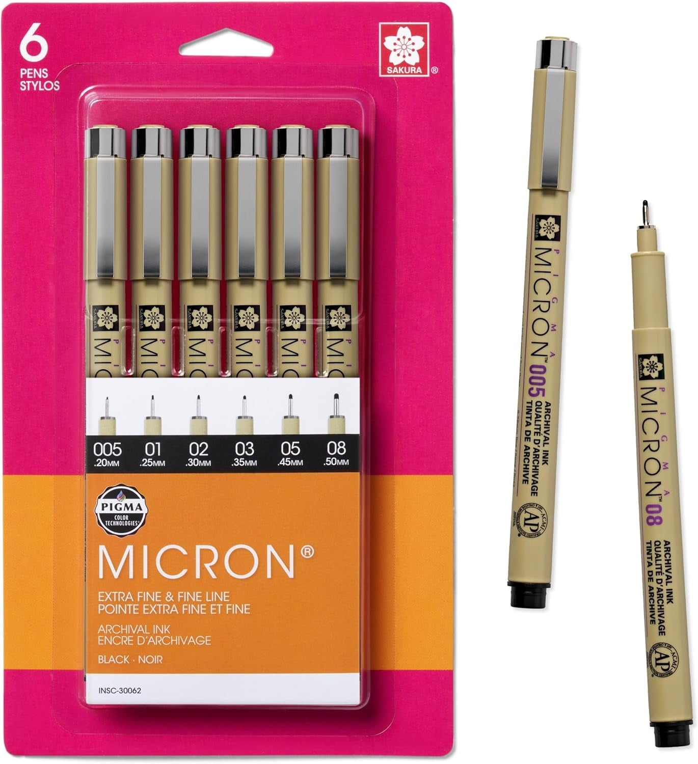 Sakura Pigma Micron Fine Liner Pens - Archival Black Ink Pens for Writing, Drawing, or Journaling - Assorted Point Sizes - 6 Pack