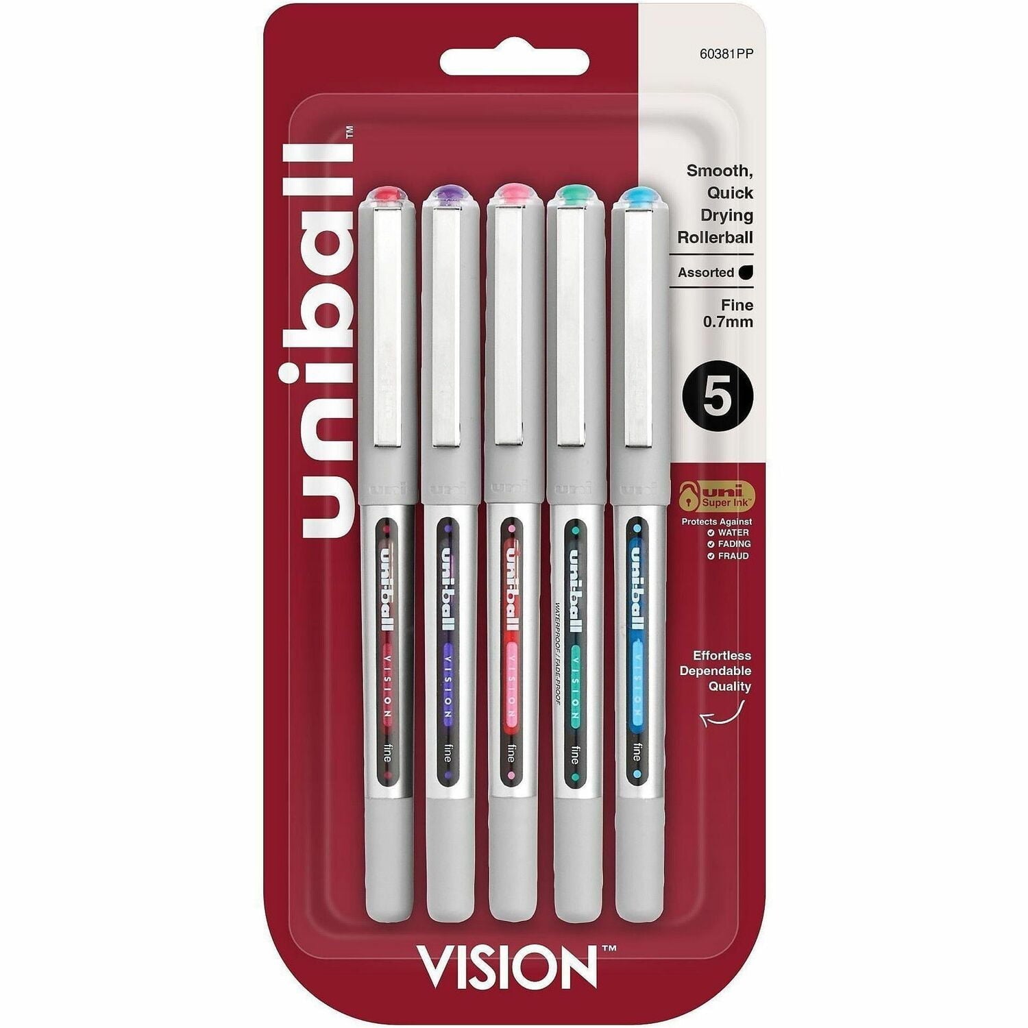 Uni-Ball Rollerball Pen Nonrefillable 0.7 mm 5/PK BE/GN/PK/RD/PE 60381PP