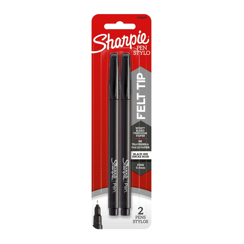 Sharpie Pens, Felt Tip Pens, Fine Point (0.4mm), Black, 2 Count