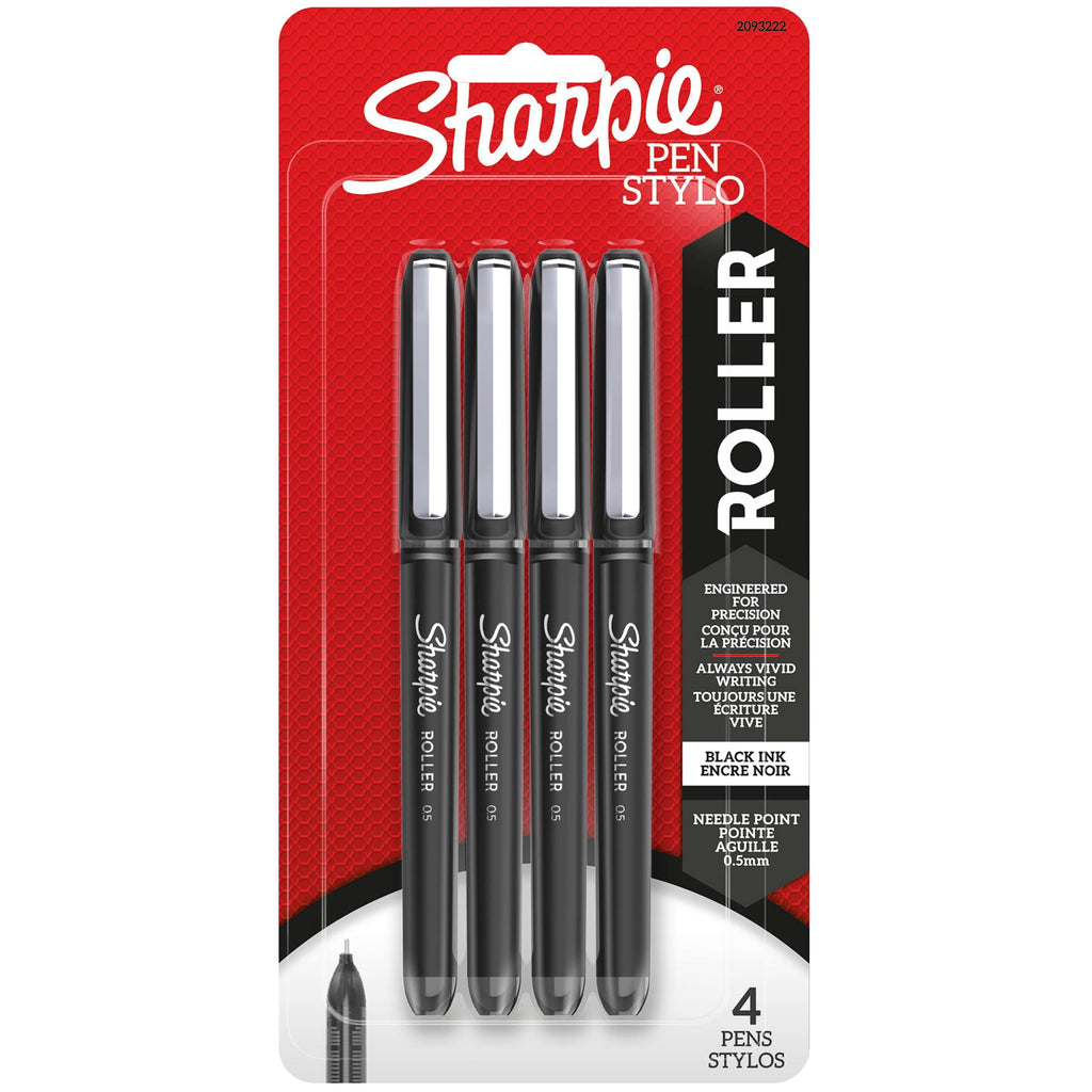 Sharpie RollerBall Pen, Needle Point (0.5mm) Precision Pen, Black Ink, 4 Count