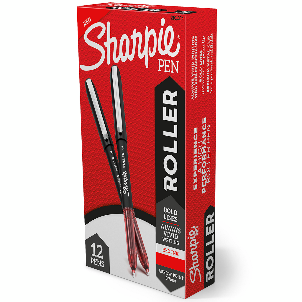 Sharpie Rollerball Pen, Arrow Point (0.7mm) Pen for Bold Lines, Red Ink, 12 Count