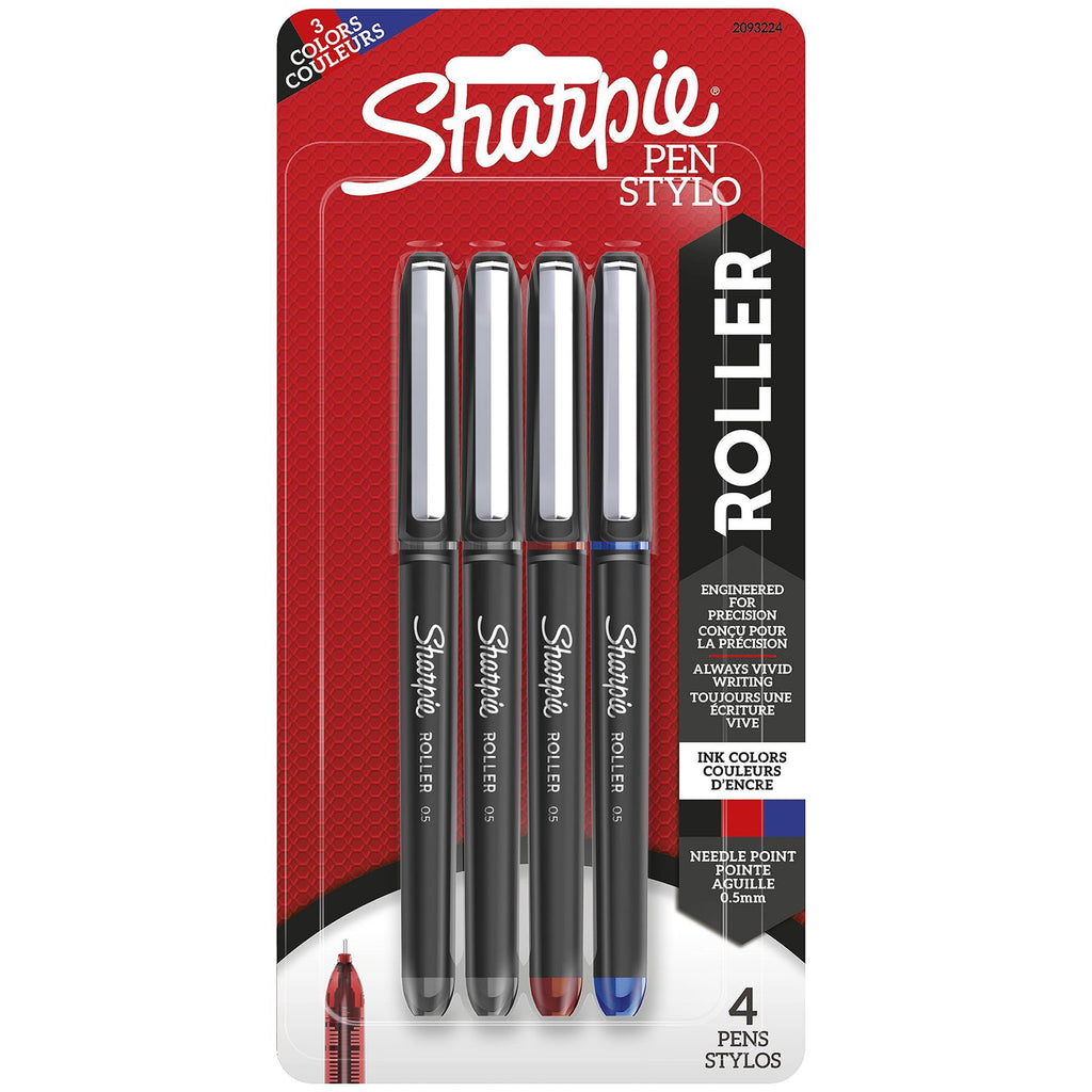 Sharpie Rollerball Pens, Carded Packaging, .5mm, 4/Pkg.