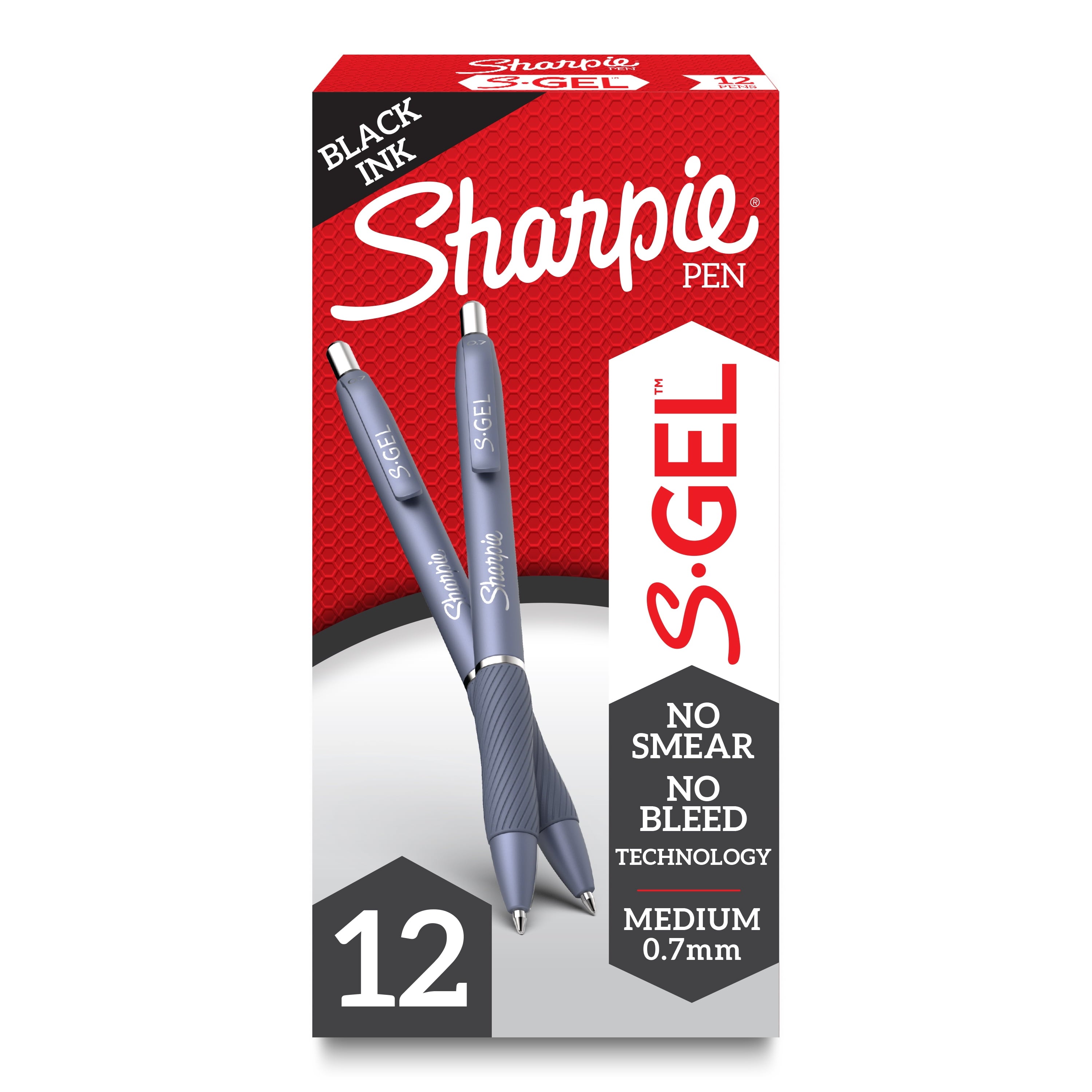 Sharpie® S-Gel, Gel Pens, Medium Point (0.7mm), Black Gel Ink Pens, 12 Count