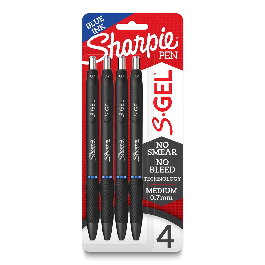 Sharpie S-Gel, Gel Pens, Medium Point (0.7mm), Blue Ink Gel Pen, 4 Count