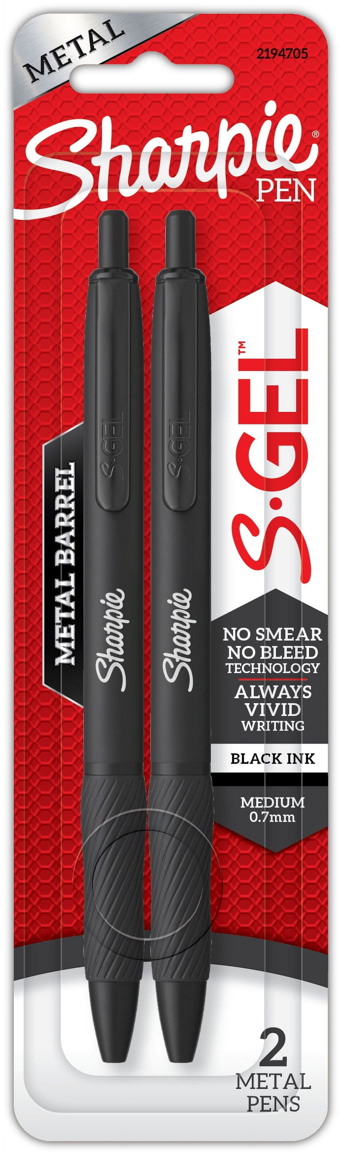 Sharpie S-Gel, Gel Pens, Sleek Metal Barrel, Matte Black, Medium Point (0.7mm), Black Ink, 2 Count