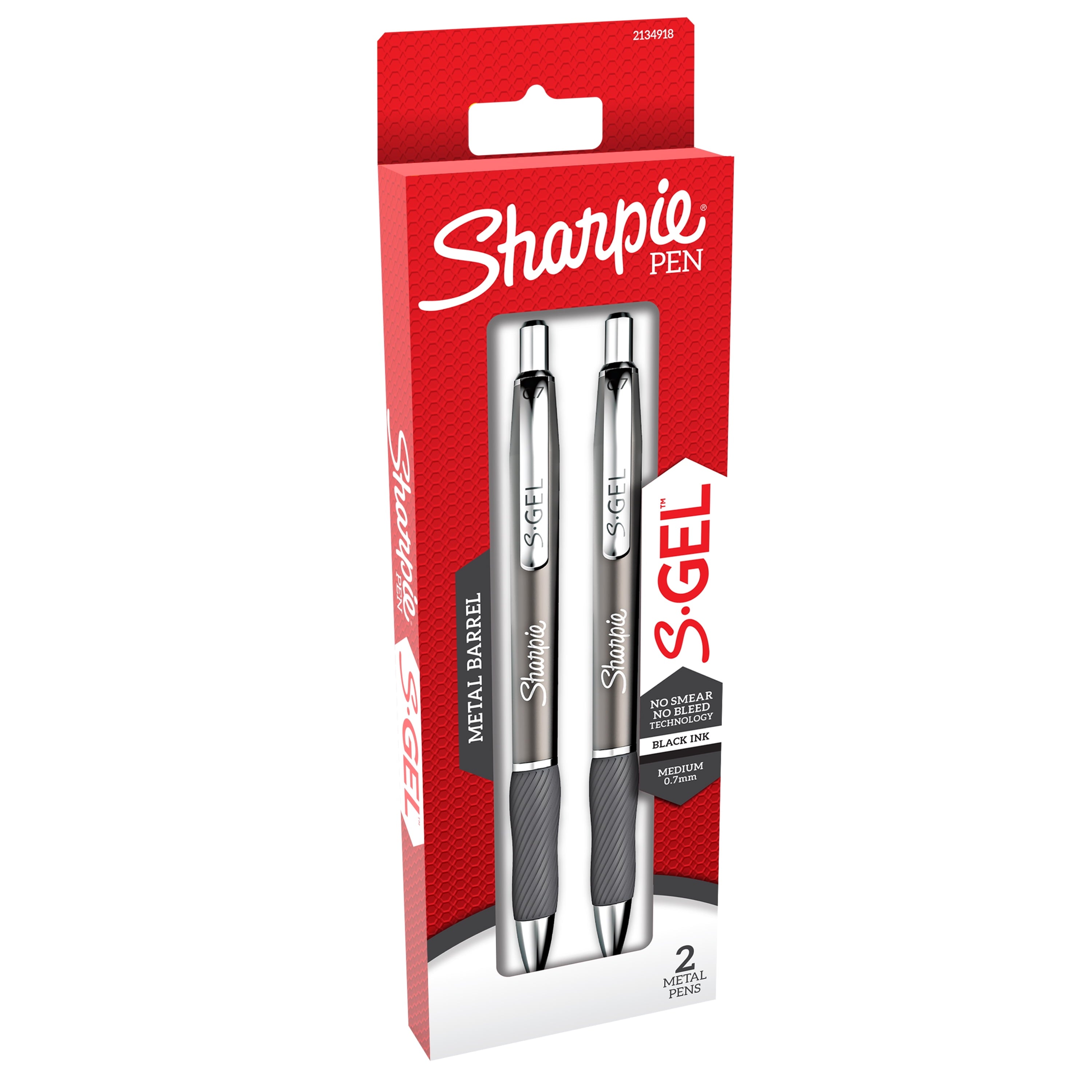 Sharpie S-Gel, Gel Pens, Sleek Metal Barrel, Medium Point (0.7mm), Black Ink, 2 Count