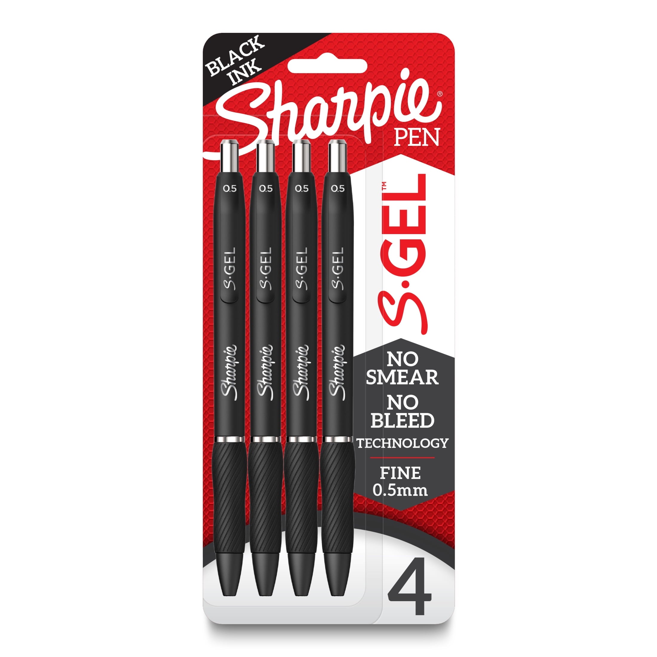 Sharpie S-Gel Pens 0.5 mm Pen Point Size, Black Gel-based Ink, 4 Pack