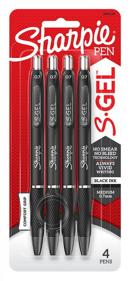 Sharpie S-Gel Pens, Medium Point (0.7mm), Black Ink, 4 Count