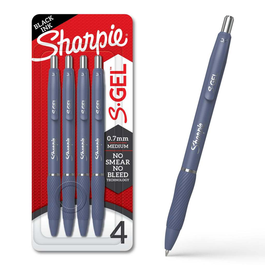 Sharpie S-Gel, Gel Pens, Medium Point (0.7mm), Moonlit Midnight Barrel, Black Ink, 4 Count