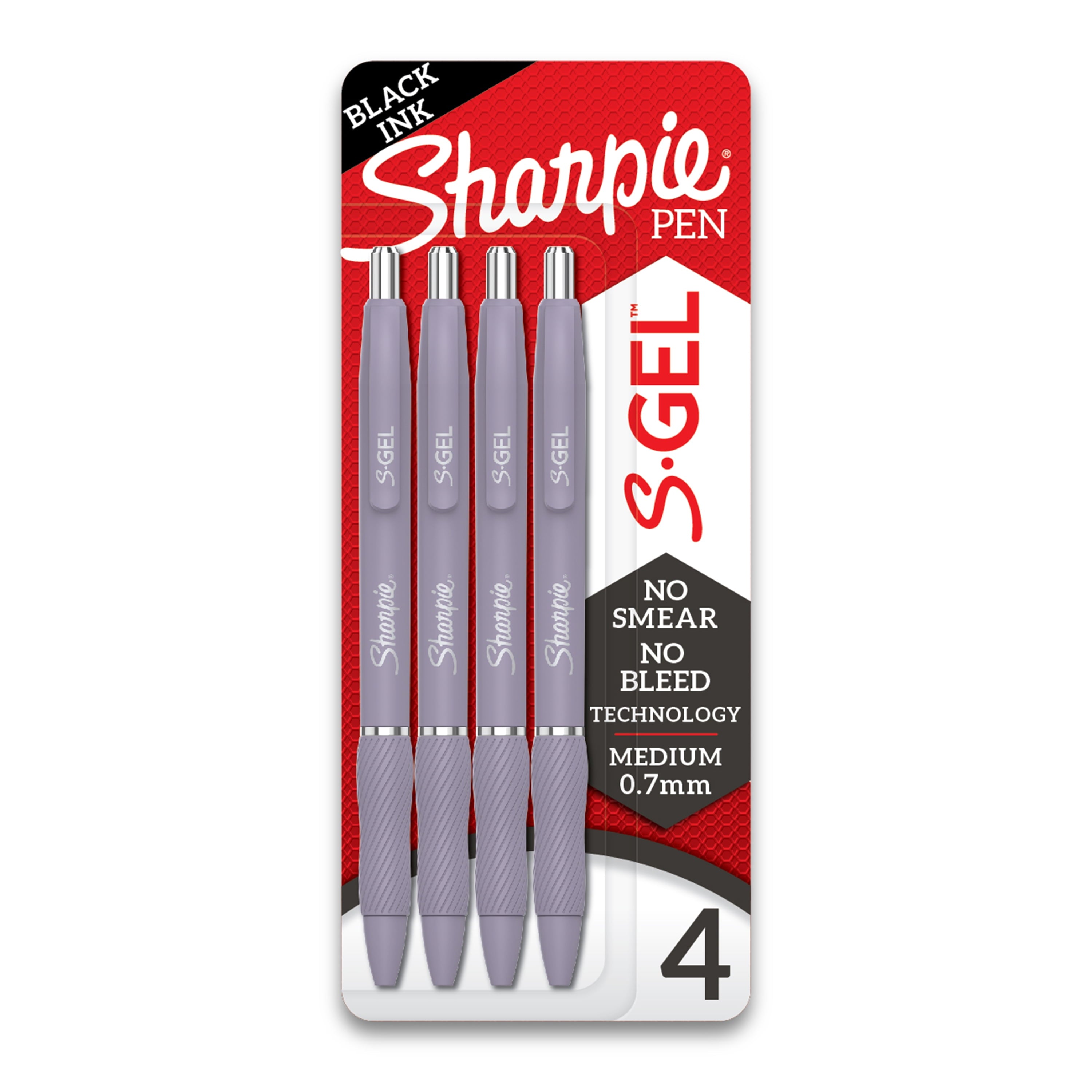Sharpie S-Gel Pens, Medium Point (0.7mm), Violet Barrel, Black Ink, 4 Count