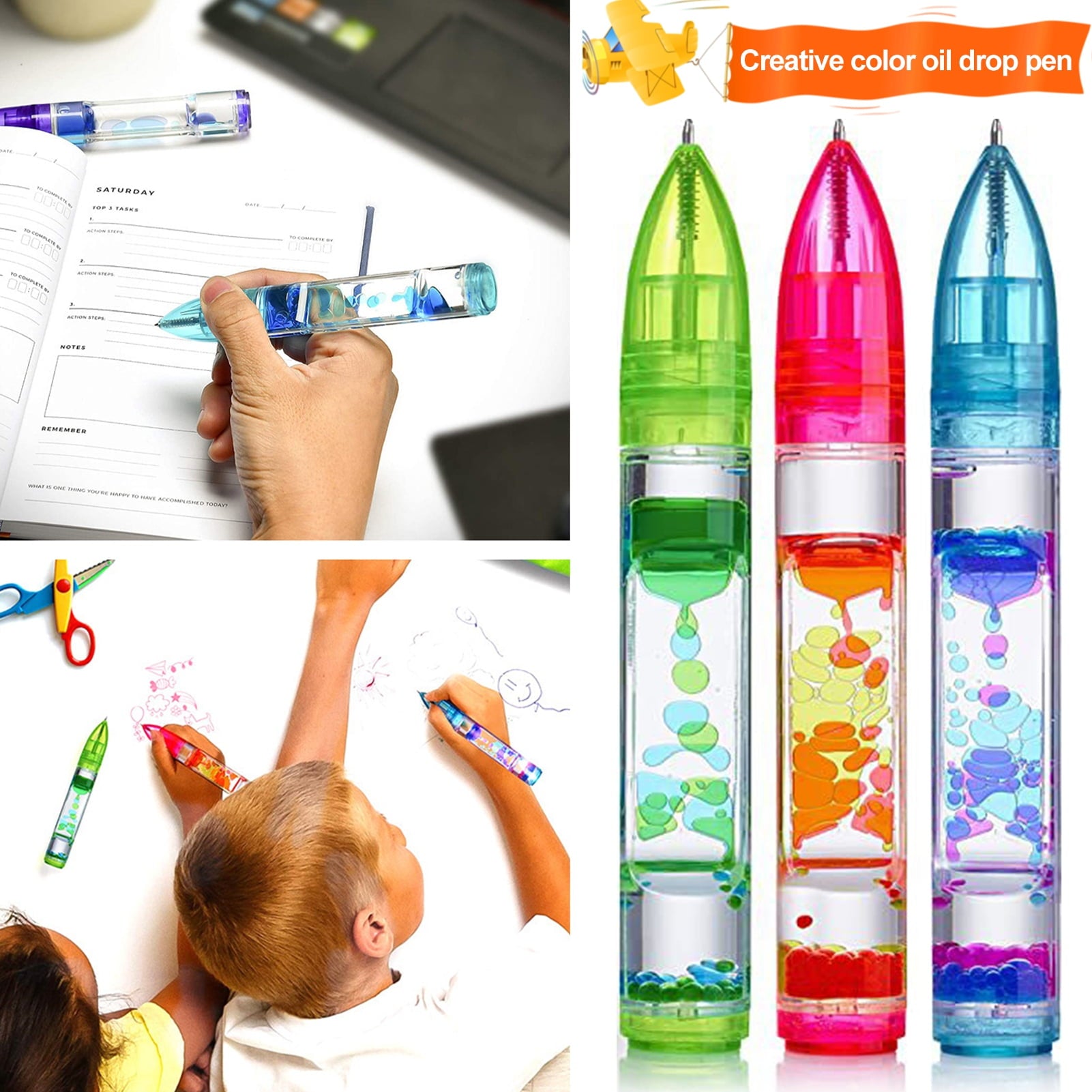Soumake Motion Bubble Pen Anti Anxiety Hourglass Design Stress Relief Colorful Liquid Motion Bubbler Fidget Pen Desk Toys School Supplies